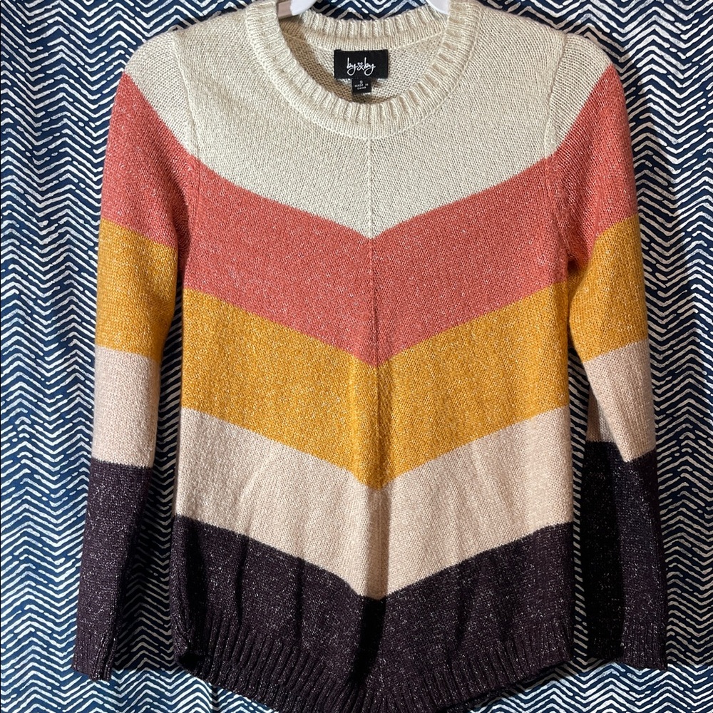 by & by Chevron Stripe Sweater - Cream, Pink, Yellow, Black